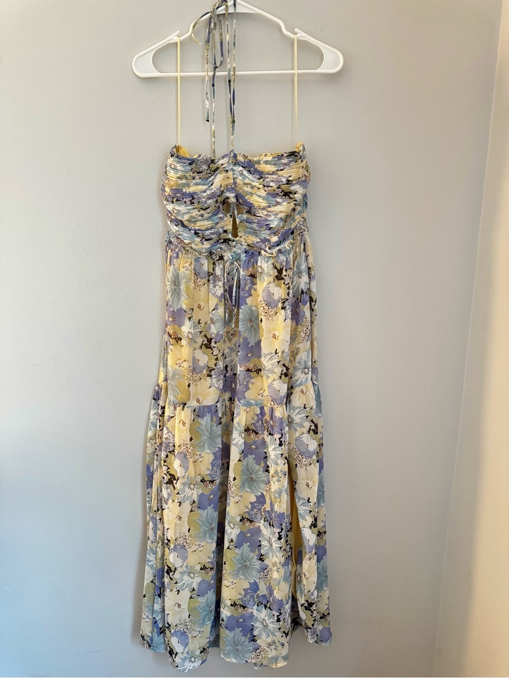 Astr Floral Halter Maxi Dress in Yellow & Lavender